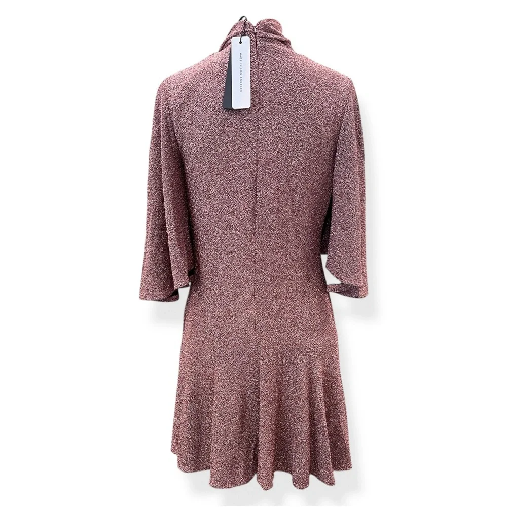 Black Halo Coralia Mini Dress Metallic Bow Neck Flounce Hem Copper Zest 12 NW - Picture 9 of 13